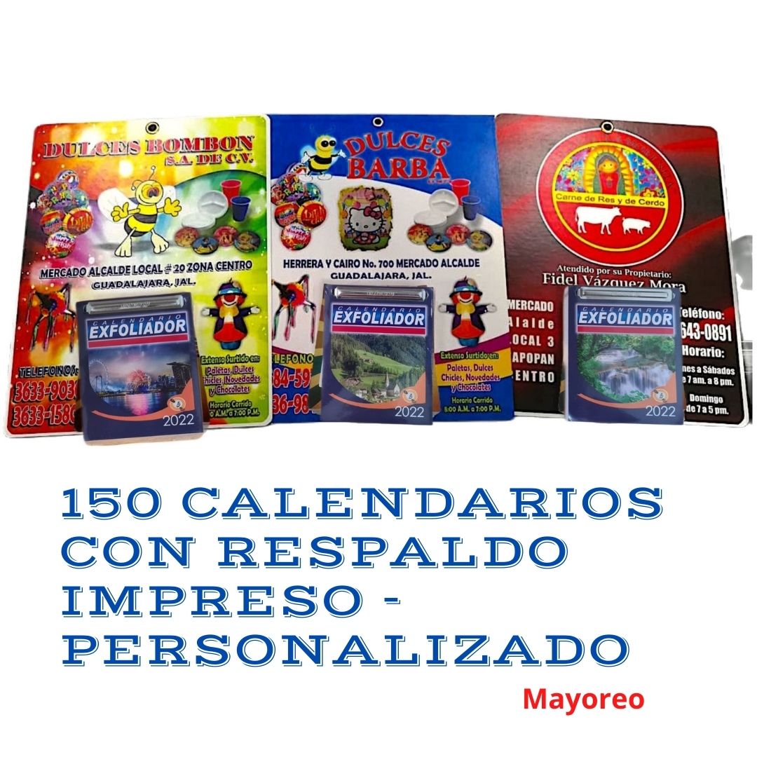 150 calendarios exfoliadores impresos con tu marca y logo